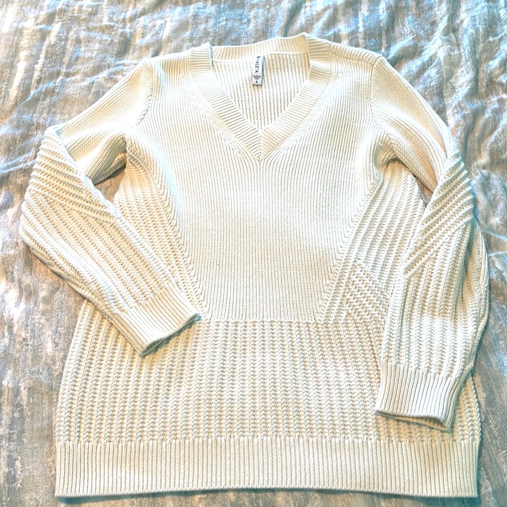 Womens, athleta, small, white, long cable knit sweater. Like new condition